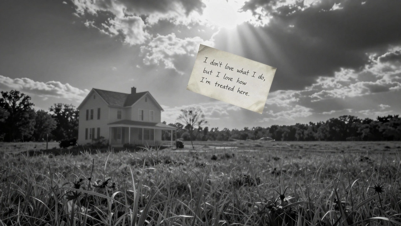 An empty lot in modern Shawnee with a ghostly outline of a historic house and a floating handwritten letter of dignity.
